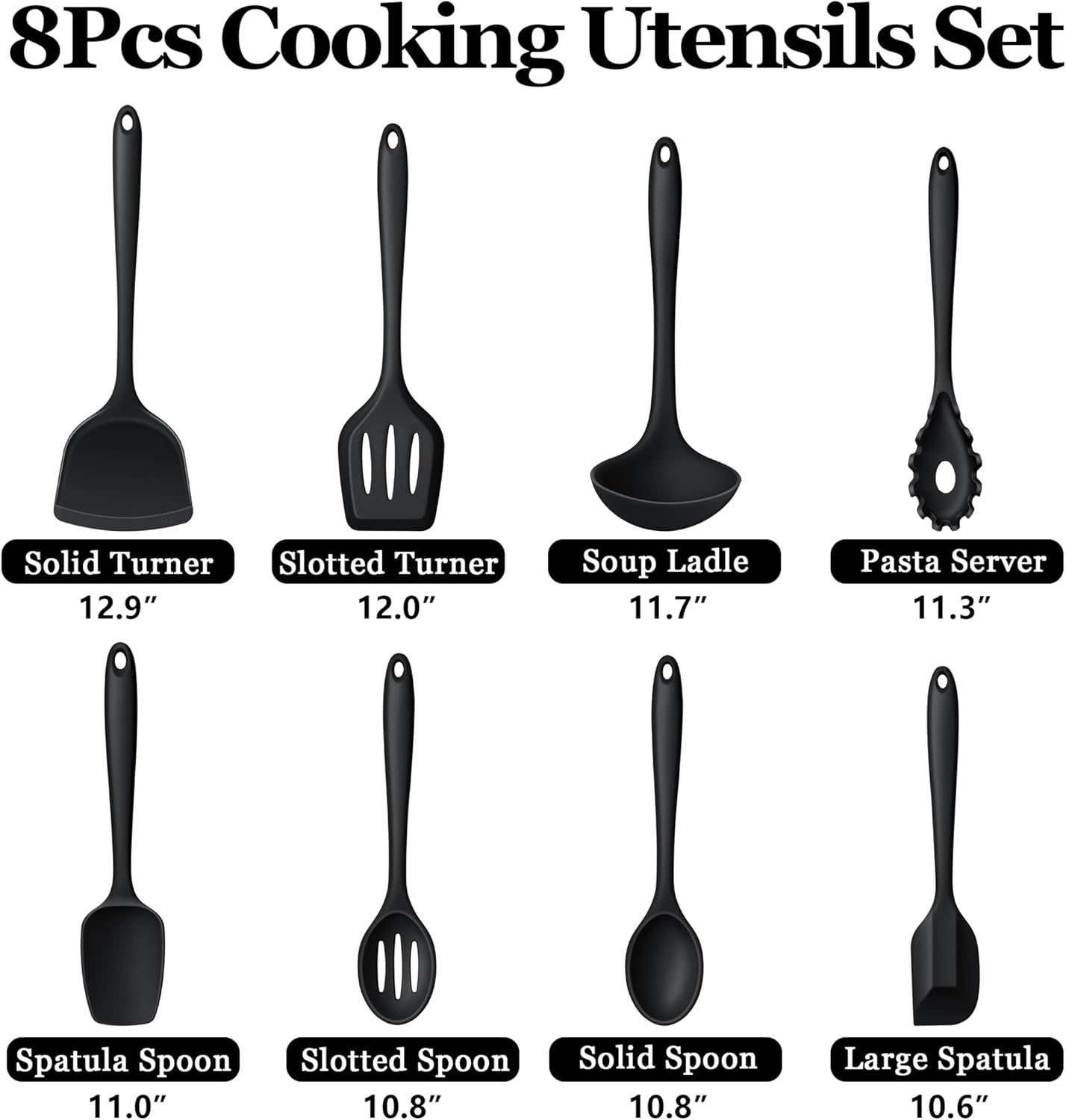 LIANYU Non-Toxic Silicone Kitchen Utensils Set, 8 Piece Non-Scratch Cooking Spoons & Spatulas, Stainless Steel Core, Heat Resistant & Dishwasher Safe, Khaki