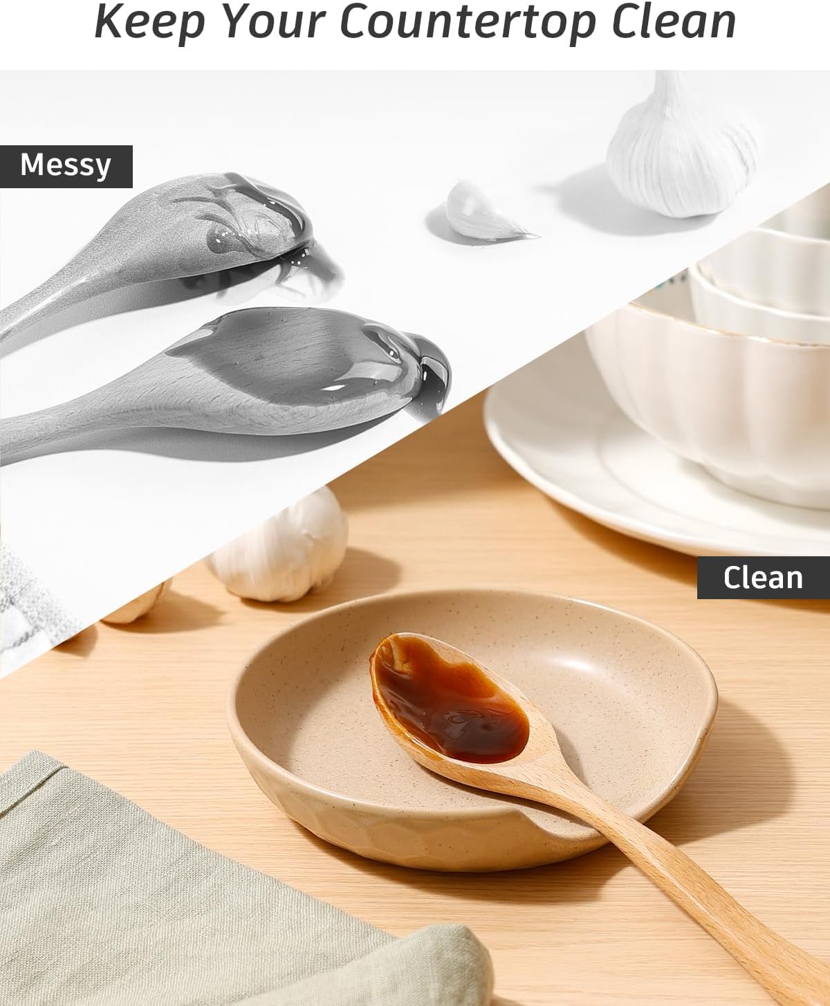Ceramic Spoon Rest with Egg Cracker, Reactive Glaze Blue