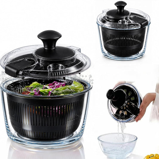 Glass Salad Spinner 3.2 Qt, Small Salad Spinner with Glass Bowl Removable Lid for Easy Cleaning Dishwasher Safe Glass Bowl Vegetable and Fruit Washer Dryer with Drain Spout Crank Handle White