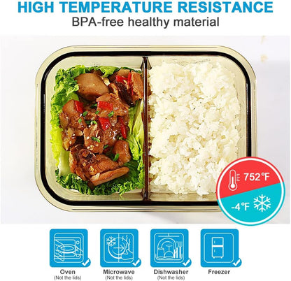 DAS TRUST 5 Pack 36oz Bento Box Glass Meal Prep Container 3 Compartment Glass Food Storage Containers with Lids Meal Prep Bowls Lunch Box Lunch Container for Oven