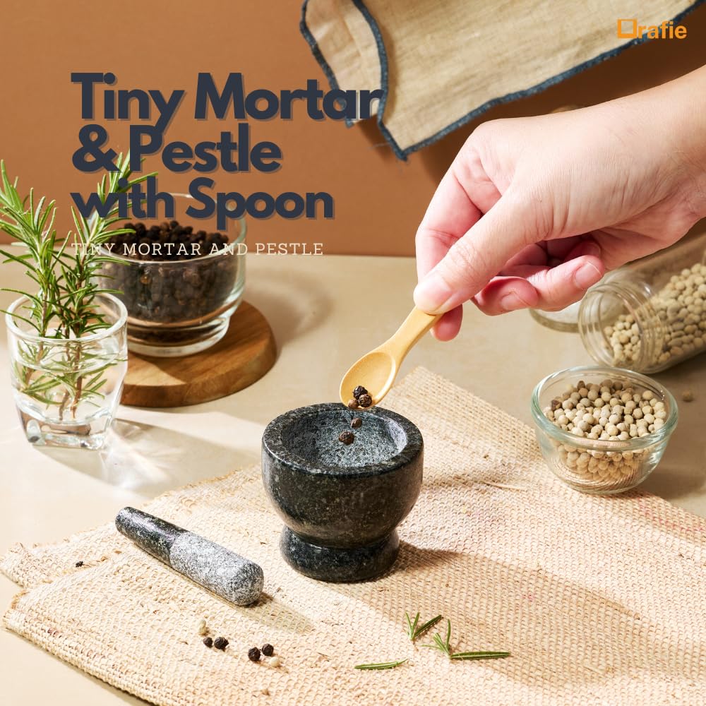 2.4" Tiny Mortar and Pestle Set with Wooden Spoon