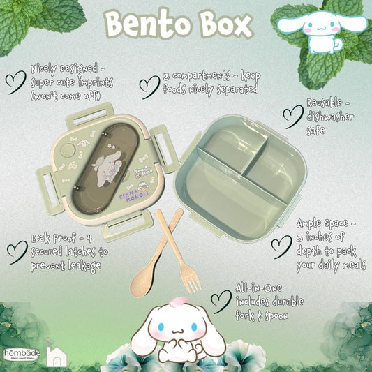 Bento Lunch Box Container Set with 3 Compartments Portable Personal Sealed Plastic Utensils Food Container Cute Kawaii Anime Kitty Bunny Dog (Pink Kitty)