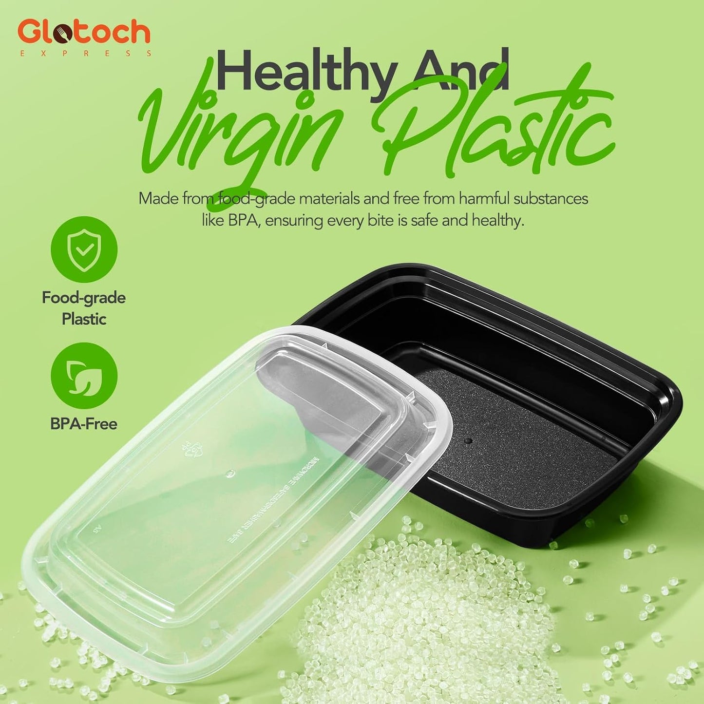 Glotoch 10-Pack Meal Prep Containers with Lids (20-Piece Set), 24 oz Reusable Food Storage Containers, Heavy-Duty Leakproof Bento Boxes, BPA-Free, Microwave/Freezer/Dishwasher Safe, Black