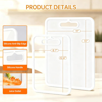 2Pcs White Glass Cutting Board for Kitchen, Tempered Glass Chopping Board with Non-Slip Edges, Dishwasher Safe Clear Cutting Board Set, Heat & Shatter Resistant,15"×11" & 13"×9"