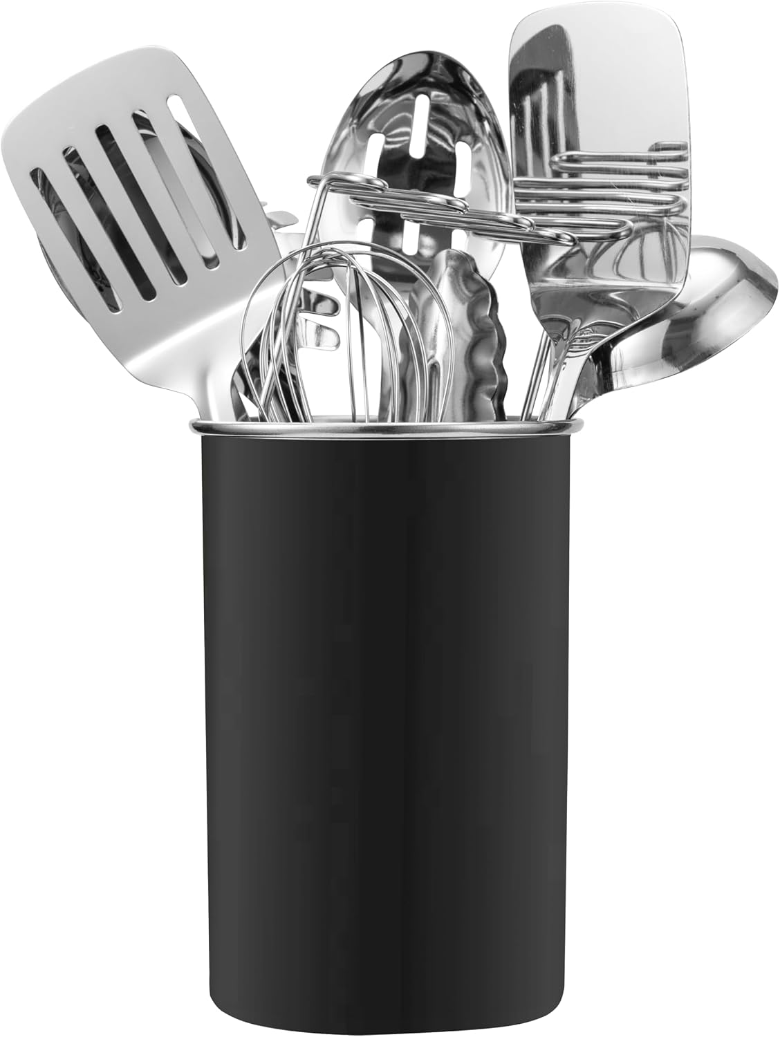 COOK WITH COLOR Kitchen Utensil Set - premium Nonstick & Heat Resistant Kitchen Gadgets, Turner, Spaghetti Server, Serving Spoons, Whisk, Tongs, Masher & Utensil Holder, 10-piece Stainless Steel