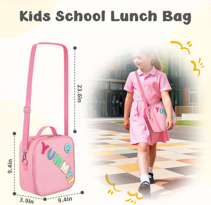Reusable Insulated Lunch Bag for Kids Teens & Adults with Adjustable Shoulder Strap - Large Durable Lunch Bag Tote for School Travel Picnic Work - Leakproof Design Lunch Carrier (Black -3D Dinosaur)