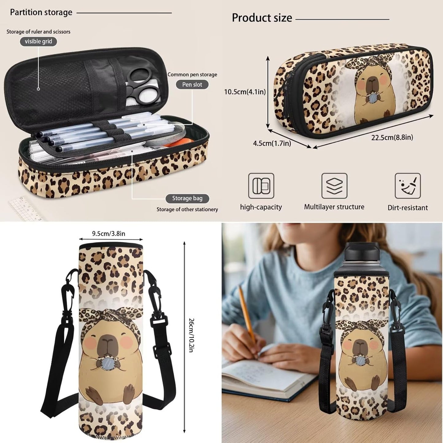 Highland Cow Backpack with Lunch Box Set for Kids Sunflower School Backpack for Girls Boys Back to School Bag Student Travel Backpacks Reusable Utensils Pen Case Water Bottle Bag 5PCS