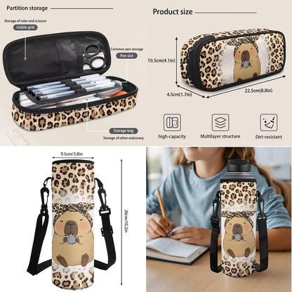 Highland Cow Backpack with Lunch Box Set for Kids Sunflower School Backpack for Girls Boys Back to School Bag Student Travel Backpacks Reusable Utensils Pen Case Water Bottle Bag 5PCS