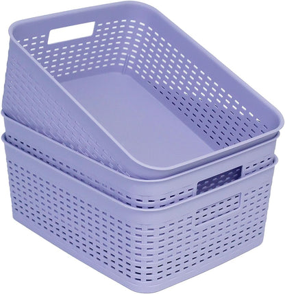 Soddeph Plastic Storage Baskets for Cabinets, Household Pantry Organization with Handle,Organizer Bins for Room,Bathrooms,Under-Sink,Kitchen (Black, L-3PACK)