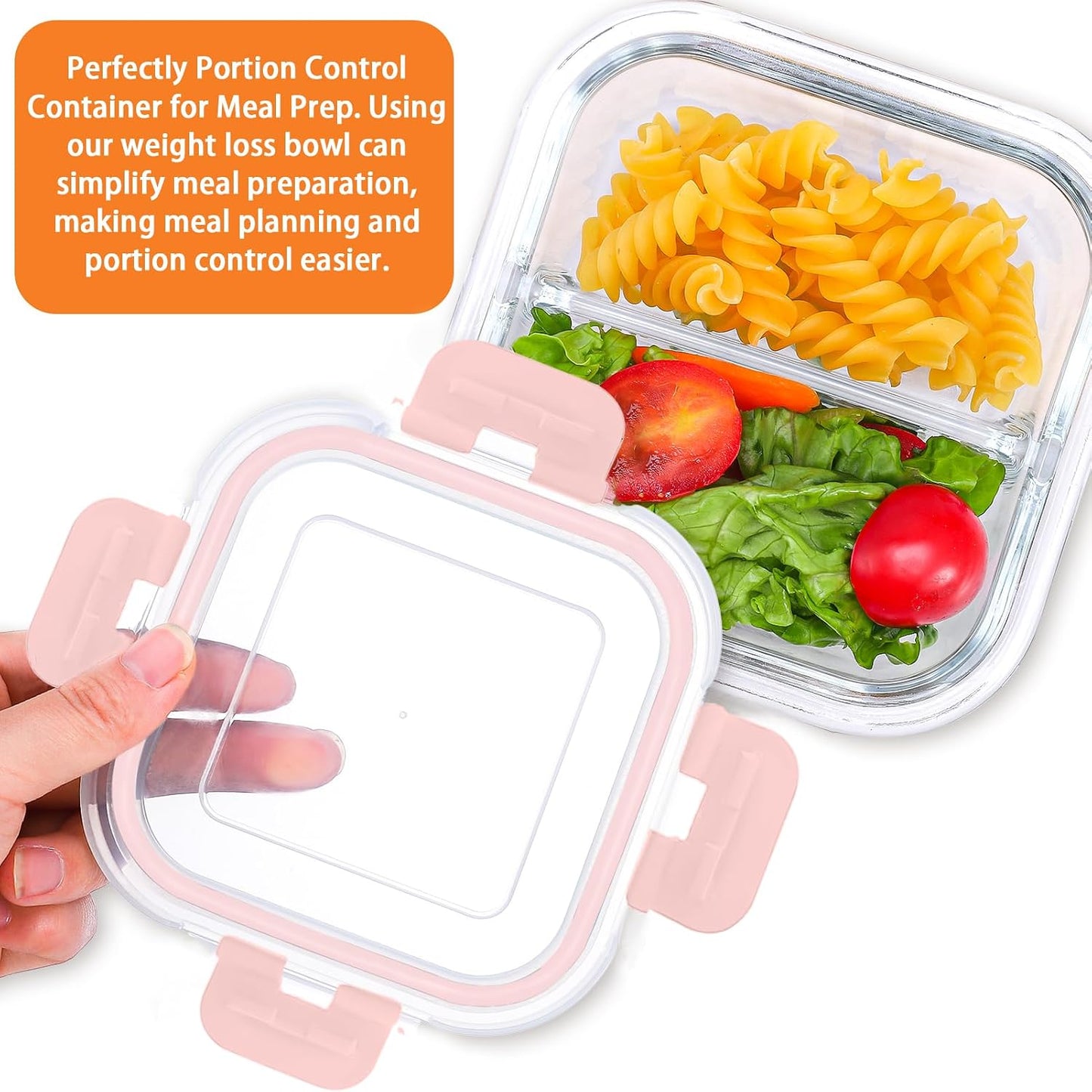 Bariatric Meal Prep Containers, 8 oz Bariatric Portion Control Food Storage Containers with Two 4 oz Compartments (3 Pack), Reusable Glass Snack Containers with BPA Free Airtight Lids