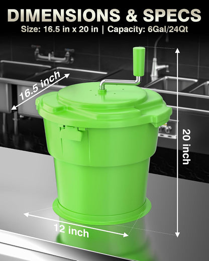 PYY 2.5 Gallon Commercial Salad Spinner - Salad Dryer w/Silicone Anti-slip Mat & Draining Hose, 10Qt Manual Salad Spinner for 3 Heads of Lettuce Spinner Large for Catering