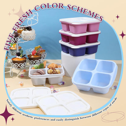 Honeydak 10 Pack Bento Snack Containers 4 Compartment Snack Boxes Reusable Containers with Lids Divided Meal Prep Lunch Food Storage Box for School Work Travel