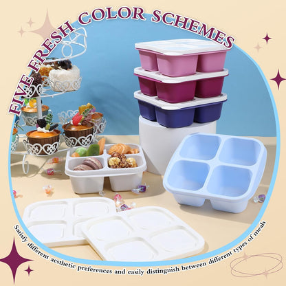 Honeydak 10 Pack Bento Snack Containers 4 Compartment Snack Boxes Reusable Containers with Lids Divided Meal Prep Lunch Food Storage Box for School Work Travel