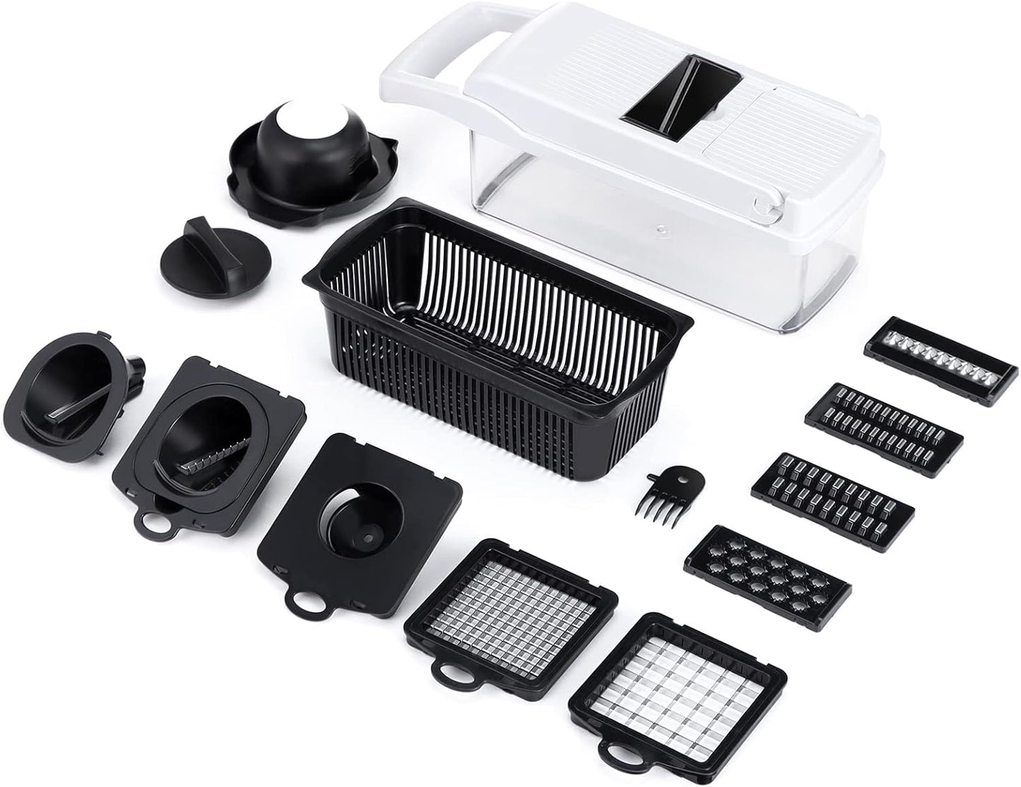 KEOUKE Vegetable Chopper Mandoline Slicer Grey - 12 in 1 Interchangeable Blades Food Chopper with Container, Hand Guard & Drainer, Veggie Dicer Kitchen Gadget for Onion, Cucumber, Tomato, Fruit