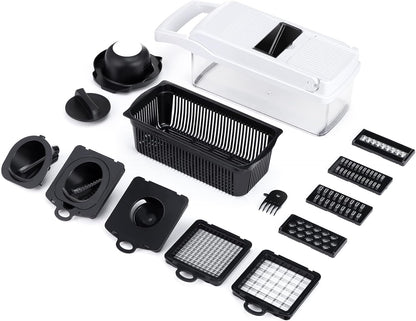 KEOUKE Vegetable Chopper Mandoline Slicer Grey - 12 in 1 Interchangeable Blades Food Chopper with Container, Hand Guard & Drainer, Veggie Dicer Kitchen Gadget for Onion, Cucumber, Tomato, Fruit
