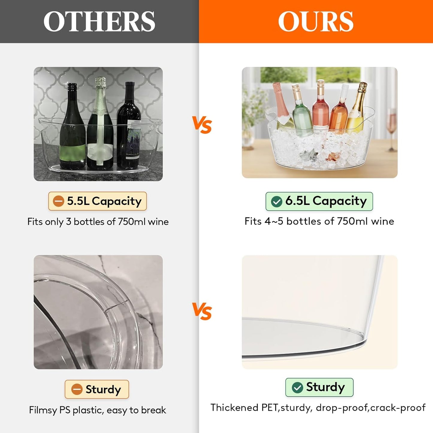 Lifewit 11.5L Ice Bucket for Parties 2 Pcs, Large Portable Drink Bucket for Cocktail Bar, Champagne Cooler for Beverage/Wine/Beer, Mimosa Bar Supplies Chiller Tub with Scoop 38 x18x20 cm/15x7x8 inches