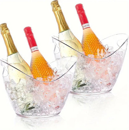 Ice Bucket,Clear Plastic 4 Liter Storage Tub,Beer Bucket Beverage Chiller Bin for 2 Wine,Champagne Bottles,Drink Bucket (Clear,1pack)