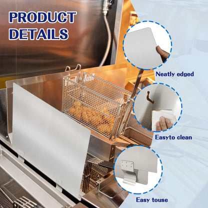 2 Packs Stainless Steel Fryer Splash Guard Side Stove Splash Screen, Oil Splash Guards for Kitchen & Restaurants Deep Fryer (20-1/2" W x 18" H)