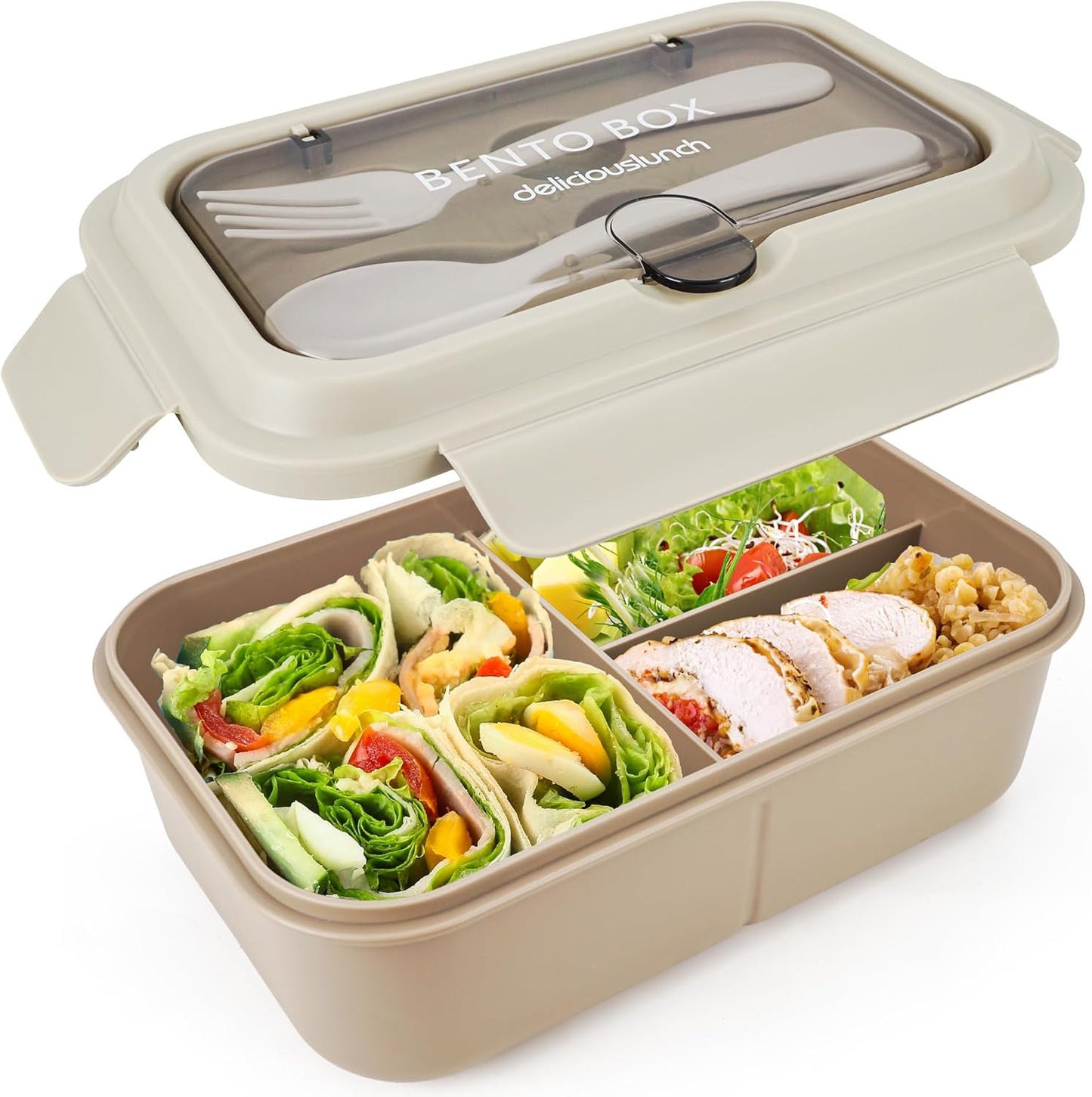 Fanhaw 40 Oz/5 Cup Bento Box for Kids, Men and Women, Lunch Box with 3 Compartments, Utensil, Microwave & Dishwasher Safe (Green)