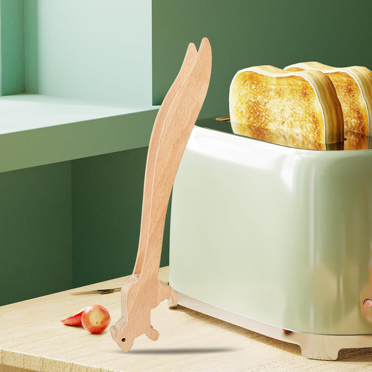 Toast Tongs Wooden, Mini Wooden Food Tongs with Ergonomic Curved Handle, Heat-Resistant Serving Tongs for Bread, Fruit, Cheese and Appetizers