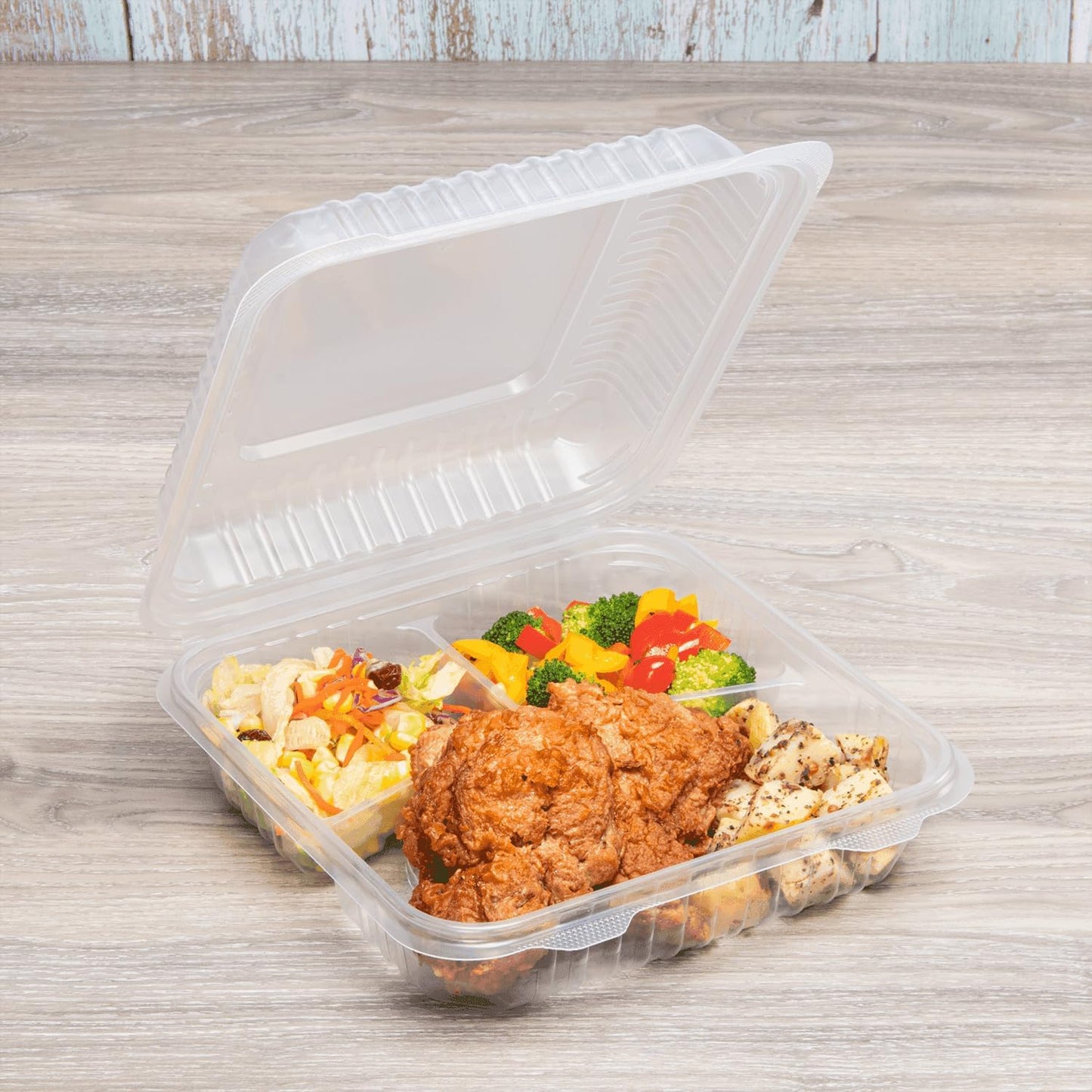 Karat FP-HC99PP-3CU 9"X 9" PP Hinged Containers 3 Compartment - (Case of 200)