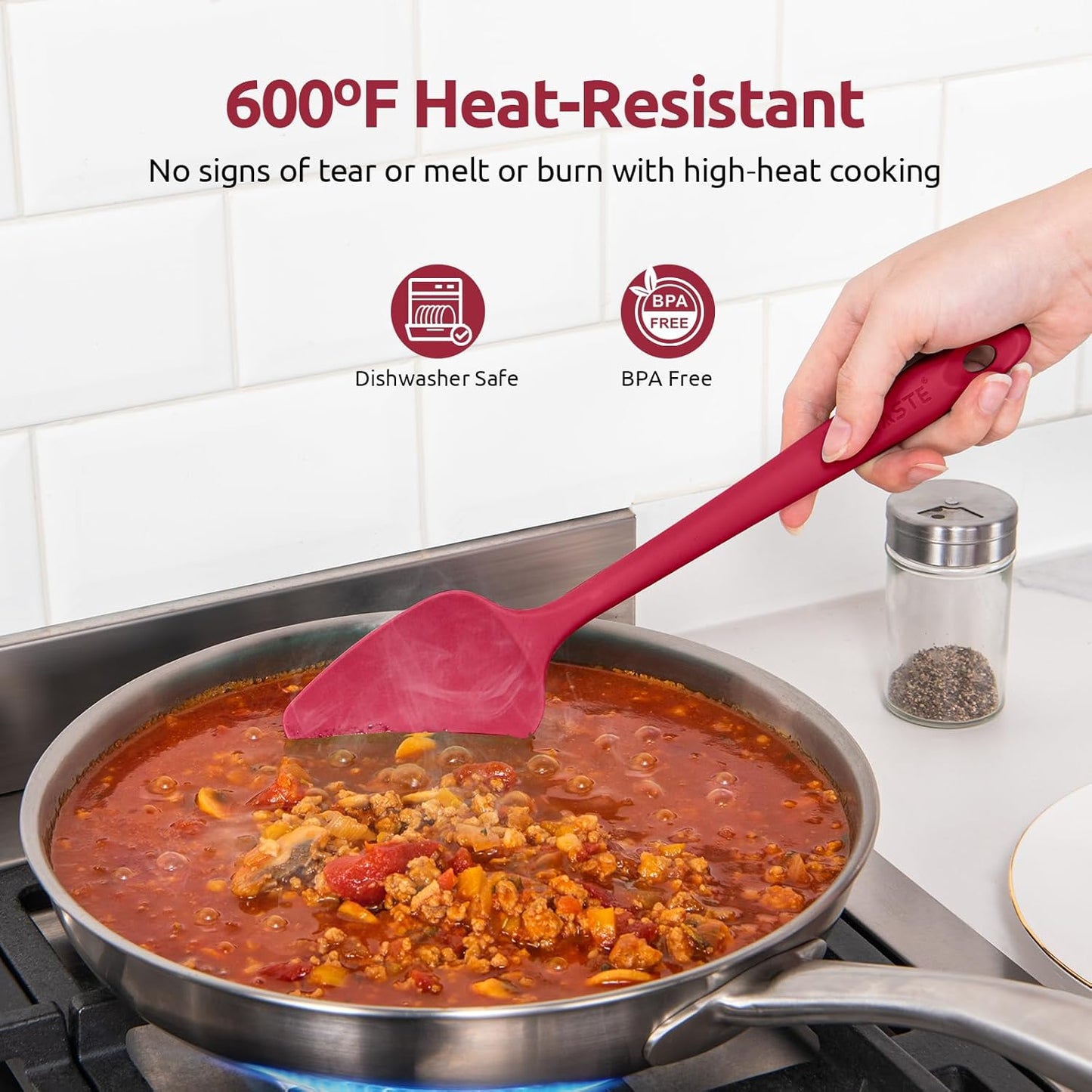 U-Taste Silicone Spatula Set with 600 Degrees Fahrenheit Heat Resistant (Black)