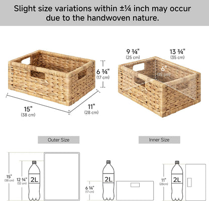 StorageWorks Wicker Basket for Organizing, Pantry Organizer with Wooden Frame, Water Hyacinth Storage Basket for Shelves