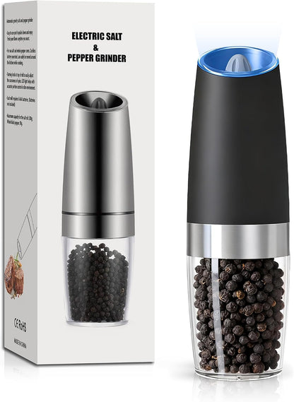 UNNEES Battery Operated Gravity Salt And Pepper Grinder Set, 2 Pcs (Black)