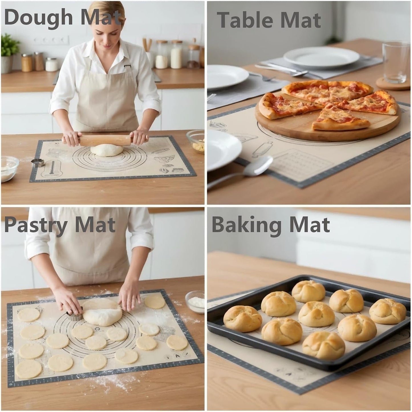 Silicone Baking Pastry Dough Mat - 28x20Inch Extra Large Cookie Bread Rolling Mats Sheet, Nonstick Kitchen Counter Kneading Board, Thick Reusable Pie Cookies Pizza Fondant Making Matt with Measurement