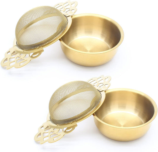 Bonsicoky Tea Strainer Bowl, Gold, Stainless Steel