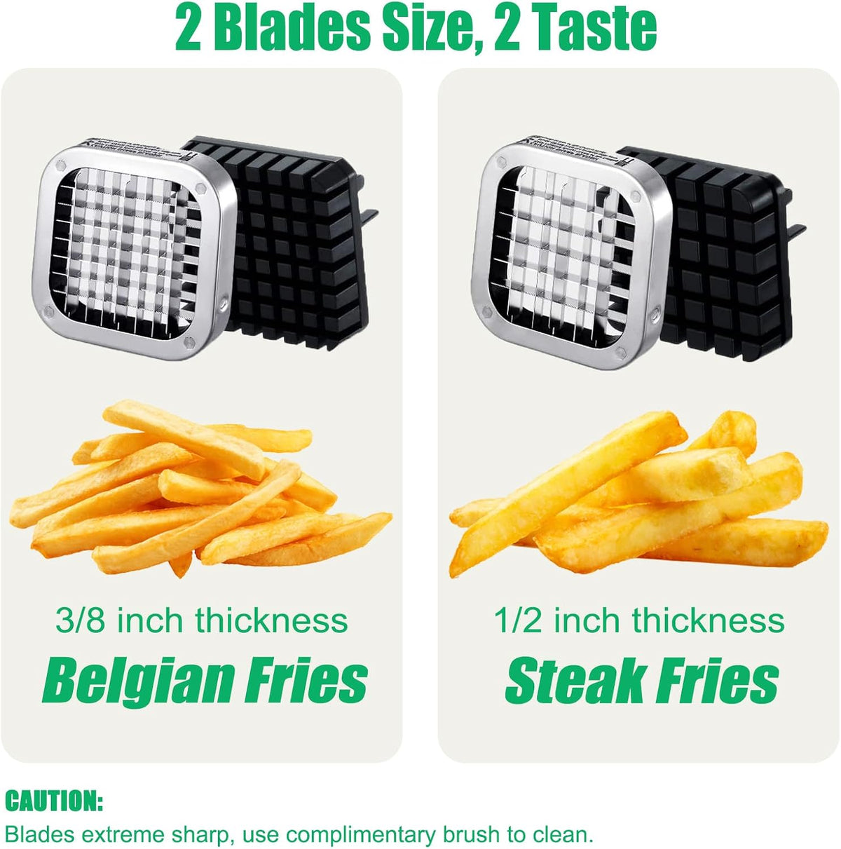 Eascandy French Fry Cutter, Heavy Duty Potato Slicer, Stainless Steel Potato Chopper Set with 1/2 and 3/8 Inch Blades for Sweet Potato, Carrot, Yam, Cucumbers.