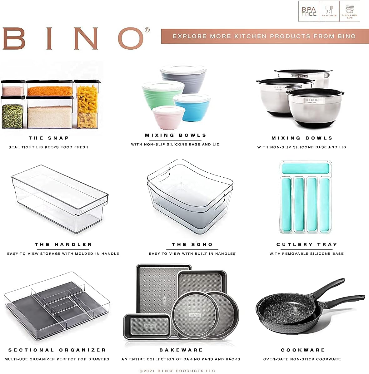 BINO l Plastic Storage Bins l THE HOLDER COLLECTION l 4-Pack, Medium Multi-Use Clear Containers for Organizing with Built-in Handles l Pantry Organization & Storage l Kitchen Organizer l Storage Bins