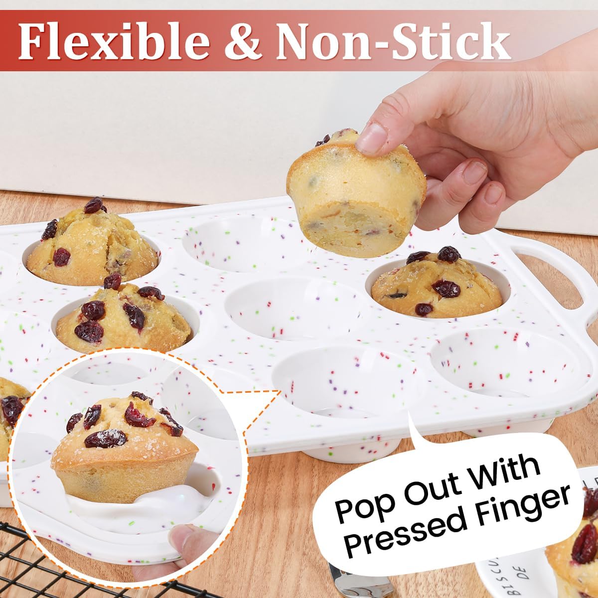 CAKETIME Mini Muffin Pan, Metal Reinforced Frame Mini Cupcake Pans 24 Cups Nonstick Muffin Silicone Molds with Handle for Baking Muffins, Cupcakes, Egg Bites 2 Pack
