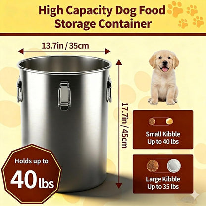 304 Stainless Steel Dog Food Storage Container, 25LB/30LB Airtight Pet Food Container with Locking Lid & Silicone Seal, Large Metal Food Storage Bin for Dry Dog/Cat Food, Rice, Flour (25 LBS)