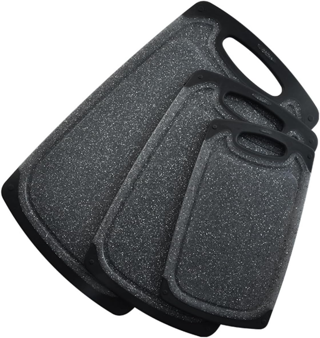 PRETYZOOM 3pcs Non-slip Plastic Cutting Board Mats Set, Double-sided Food-grade Chopping Boards for Meat and Vegetables, Black Home Kitchen Use