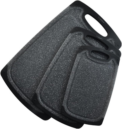 PRETYZOOM 3pcs Non-slip Plastic Cutting Board Mats Set, Double-sided Food-grade Chopping Boards for Meat and Vegetables, Black Home Kitchen Use