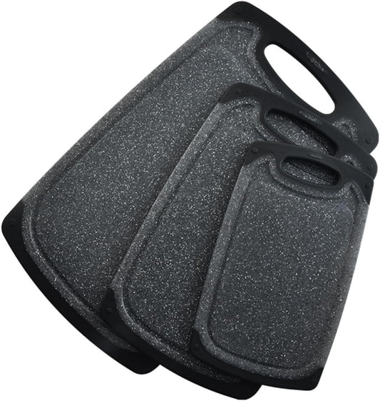 PRETYZOOM 3pcs Non-slip Plastic Cutting Board Mats Set, Double-sided Food-grade Chopping Boards for Meat and Vegetables, Black Home Kitchen Use