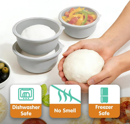 Stackable Silicone Pizza Dough Proofing Containers with Lids,Pizza Dough Proofing Box | Make 12" Pizzas 700ml(Beige)