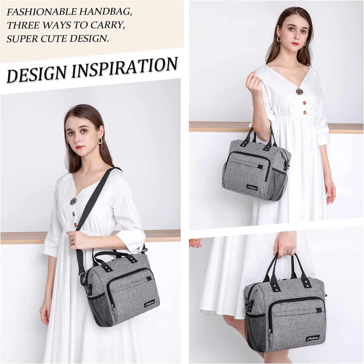 TuErCao Small Lunch Bag Lightweight Insulated Lunch Box for Women Work Portable Soft Cooler for Picnic Travel Road Trips, Loncheras para Mujer, Black