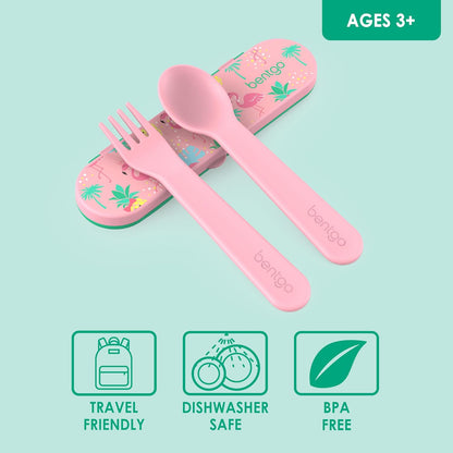 Bentgo Kids Utensil Set - Reusable Plastic Fork, Spoon & Storage Case - BPA-Free Materials, Easy-Grip Handles, Dishwasher Safe - Ideal for School Lunch, Travel, & Outdoors (Shark)