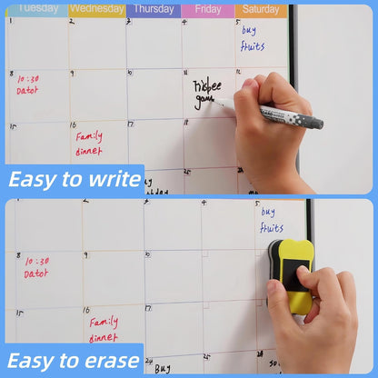 Magnetic Calendar Combo Set – 17x12” Magnetic Monthly & Weekly Dry Erase Calendar for Fridge, Family and Classroom Planning, Includes 3 Markers and Eraser