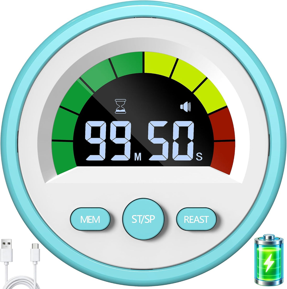 Digital Magnetic Kitchen Timer for Cooking, Rechargeable, Loud Alarm