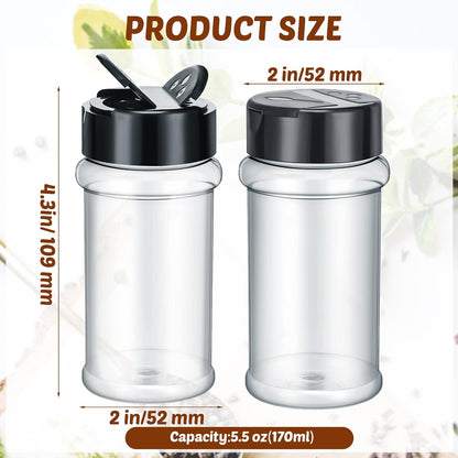 Jadive Plastic Spice Jars with Shaker Lids, 5.5oz, Black