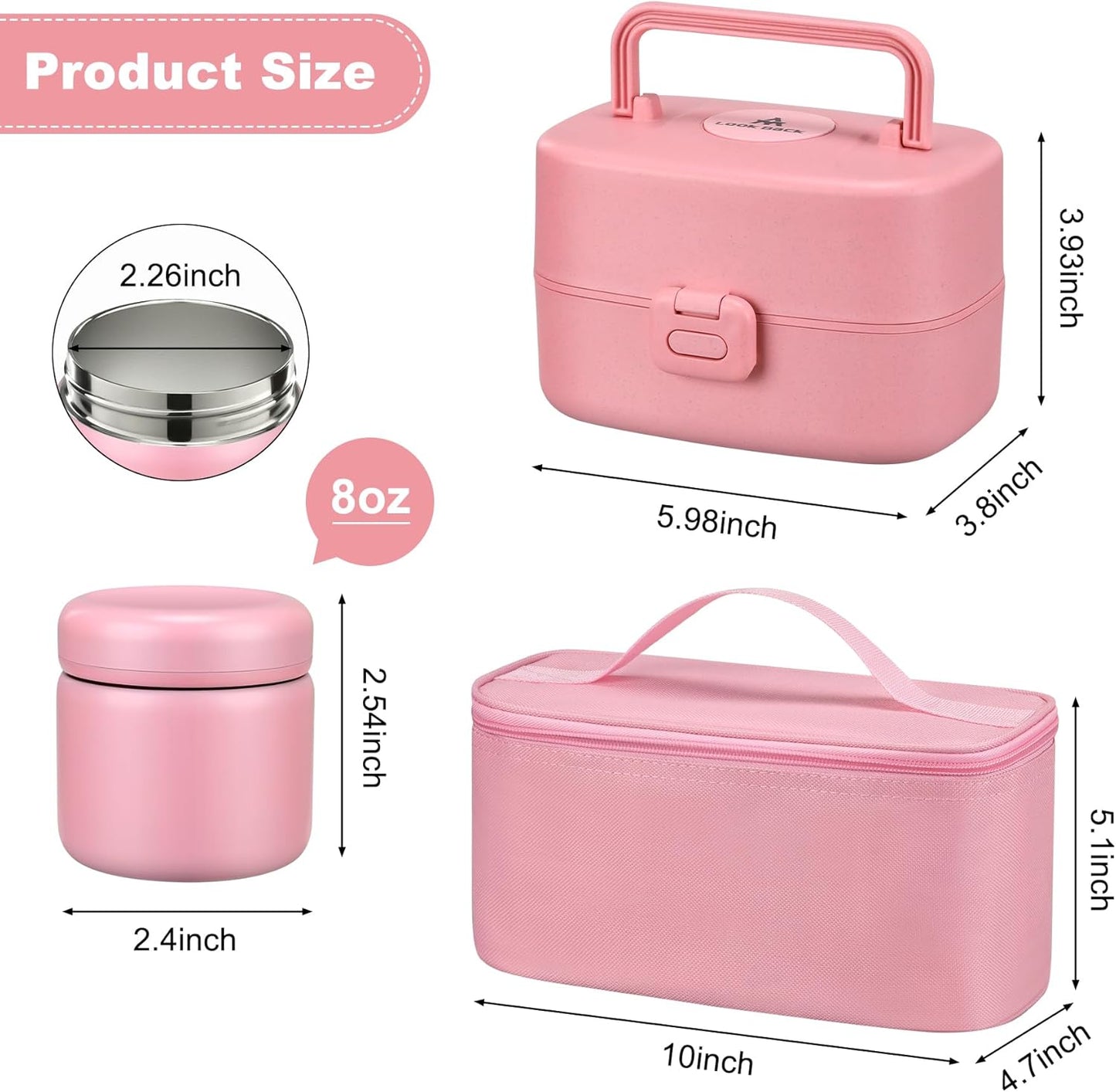 Pawtong Bento Lunch Box with 8oz Soup Thermo, Kids Sustainable Bento Box Leakproof Lunch Food Containers with Lunch Bag, Kids Thermo Insulated Hot Food Jar for School, Trvael (Blue)