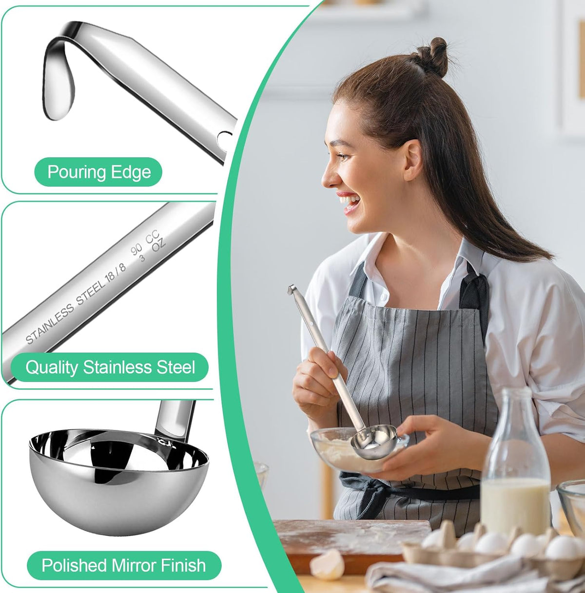 meekoo Stainless Steel Ladles Soup with Long Handle, 6oz