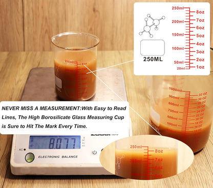 Ackers Mini Glass Measuring Beaker Set, Borosilicate, 2oz 4oz 8oz Measuring Cups