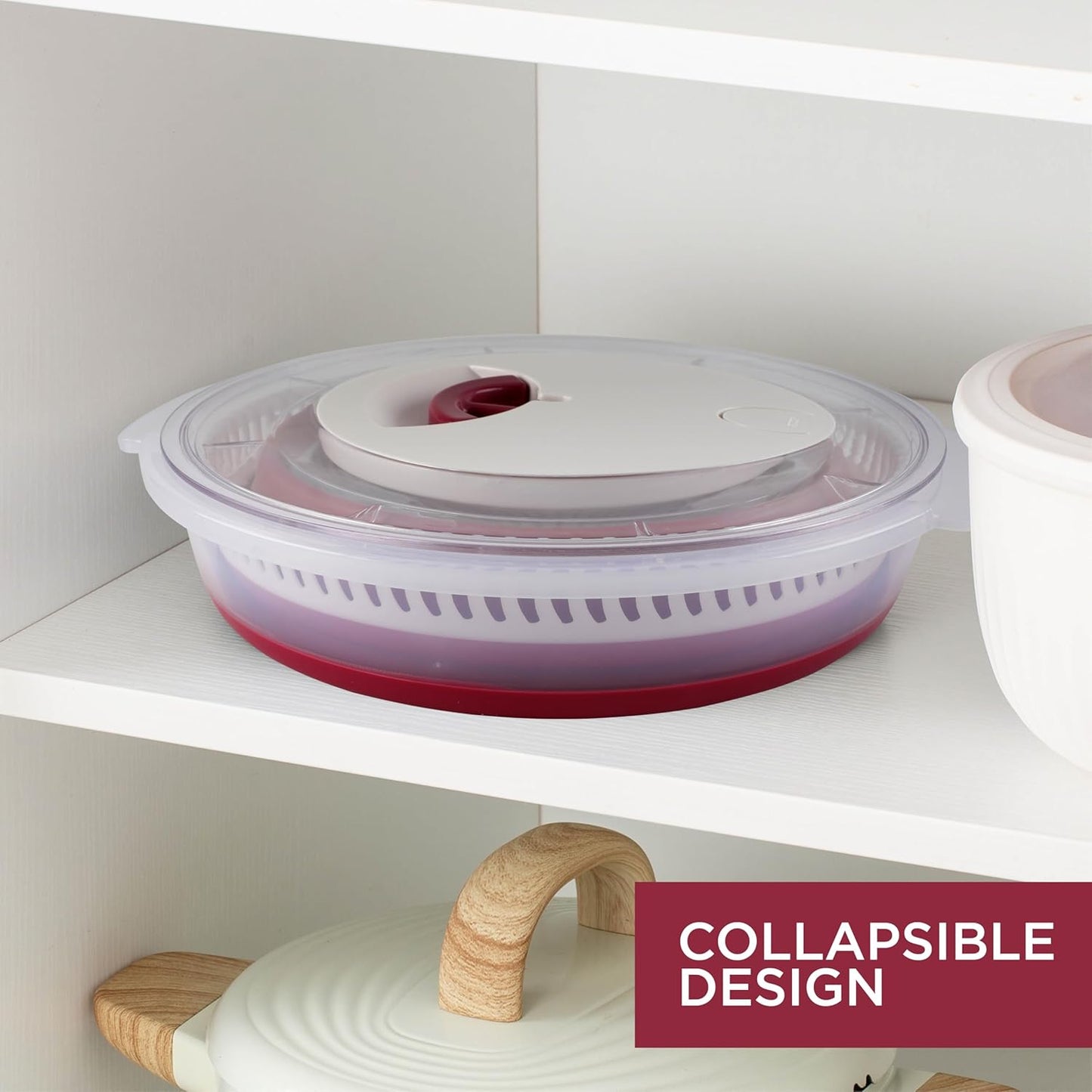 COOK WITH COLOR Collapsible Salad Spinner - 4 QT Space Saving Lettuce Dryer with Folding Collapsible Colander Great for Washing and Drying Fruit and Vegetables (Grey)