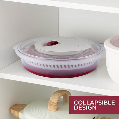 COOK WITH COLOR Collapsible Salad Spinner - 4 QT Space Saving Lettuce Dryer with Folding Collapsible Colander Great for Washing and Drying Fruit and Vegetables (Grey)
