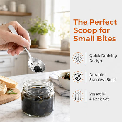 Hetenoyo Mini Slotted Spoon Set, 4 Pack Stainless Steel for Kitchen