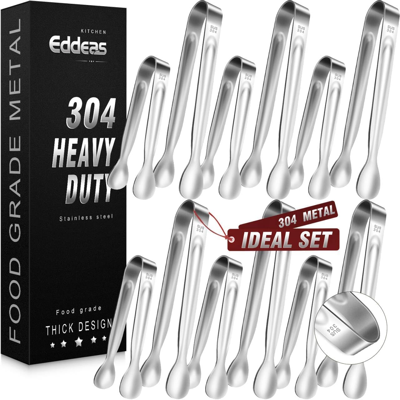 Eddeas Kitchen Tweezers Tongs, Cooking Tweezers Stainless Steel - 3 Size 12'' 10'' & 8 inch Ideal for Meat, pasta, plating and pinching delicate small pieces of food, Set of 3